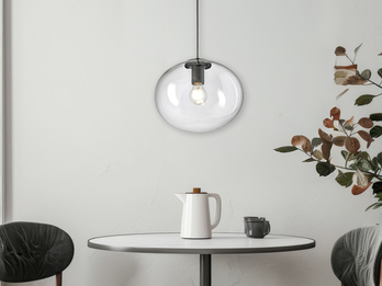 LED Pendelleuchte einflammig mit Kugel Glasschirm transparent Ø 30cm