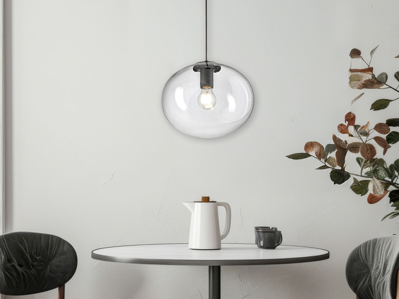 LED Pendelleuchte einflammig mit Kugel Glasschirm transparent Ø 30cm