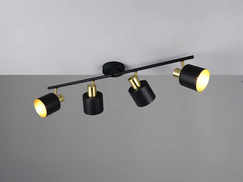 Schwarz Goldener Deckenstrahler 4-flammig eingeschaltet