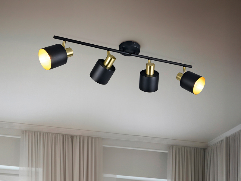 Retro Deckenstrahler 4-flammig Schwarz Gold - im Wohnzimmer an der Decke