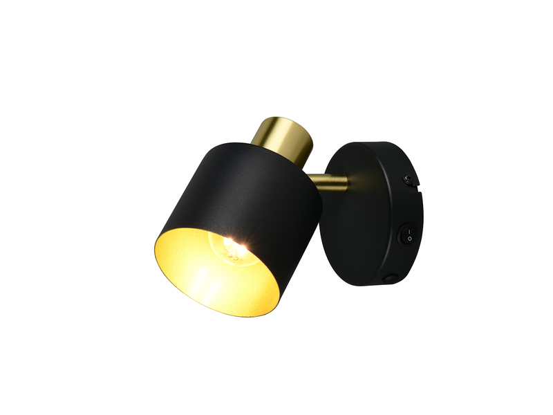 1-flammiger Wandstrahler in Schwarz Gold - Freistelleransicht