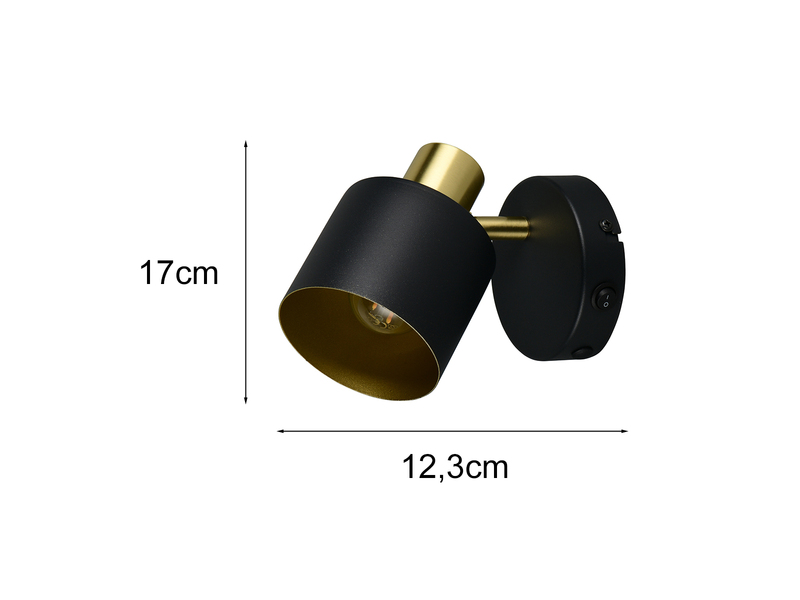 Maße des 1-flammigen Wandstrahlers: Höhe 17cm Breite 12,3cm