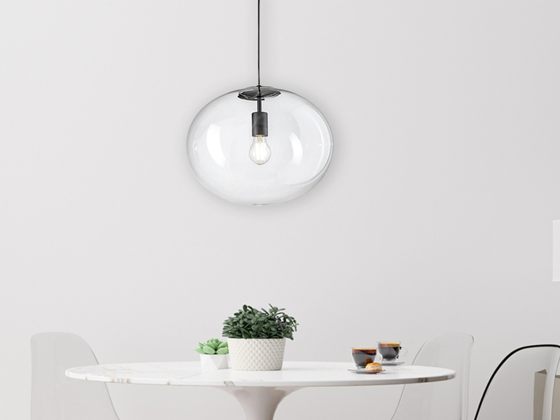 LED Pendelleuchte einflammig mit Kugel Glasschirm transparent Ø 40cm