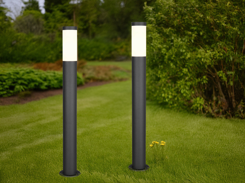 2er Set moderne LED Pollerleuchten aus Edelstahl in Schwarz, Höhe 80cm