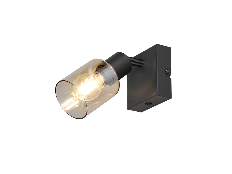 Wandstrahler mit amberfarbigem Glasschirm und schwarzer Montageplatte - Freistelleransicht