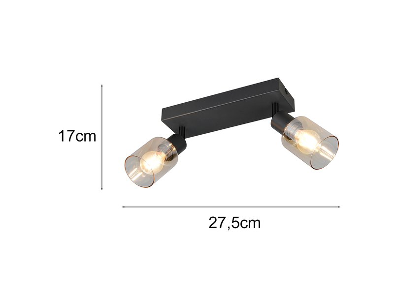 Maße des 2flammigen Deckenstrahlers: Höhe 17cm Breite 27,5cm