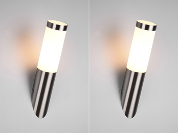 2er Set moderne LED Außenwandleuchten aus Edelstahl in Silber, Höhe 39cm