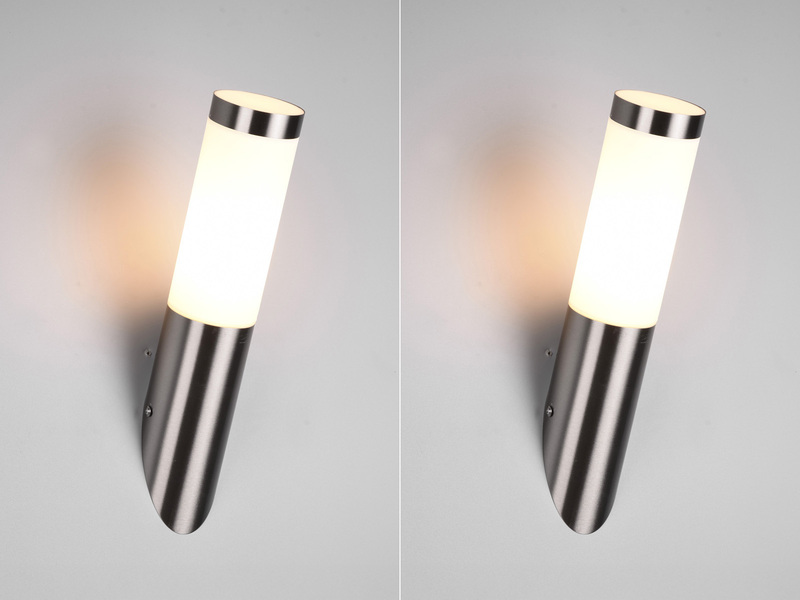2er Set moderne LED Außenwandleuchten aus Edelstahl in Silber, Höhe 39cm