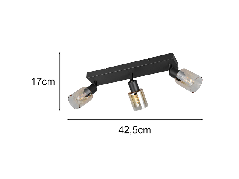 Maße des 3-flammigen Deckenstrahlers: Höhe 17cm Breite 42,5cm