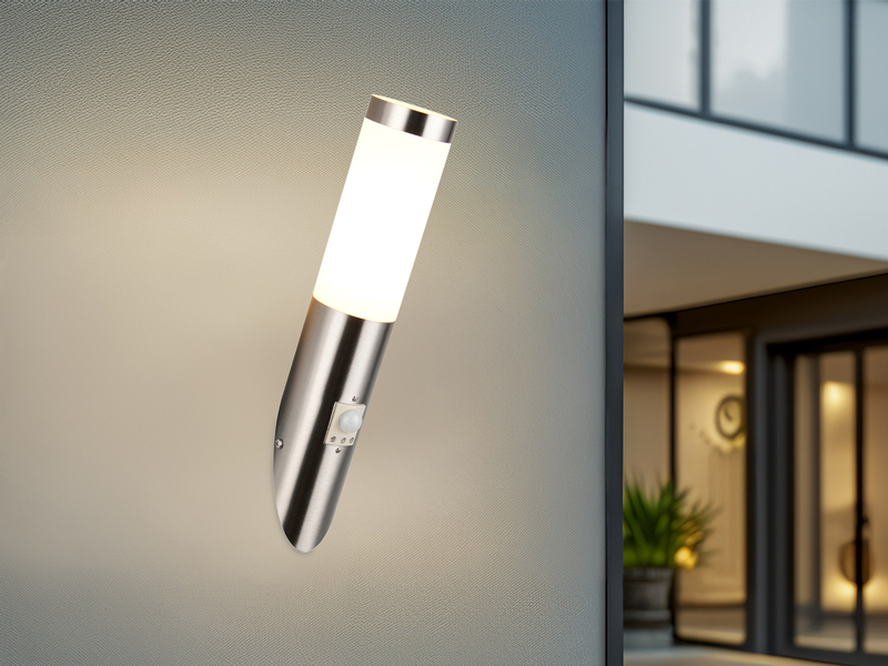 Moderne LED Außenwandleuchte mit Bewegungsmelder Silber, Höhe 39cm