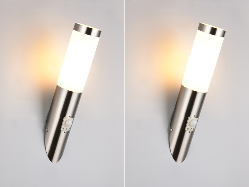 2er Set LED Außenwandleuchten mit Bewegungsmelder Silber, Höhe 39cm