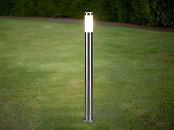 Moderne LED Pollerleuchte aus Edelstahl in Silber, Höhe 80cm