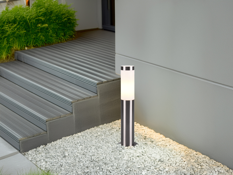 2er Set moderne LED Sockelleuchten aus Edelstahl in Silber, Höhe 45cm