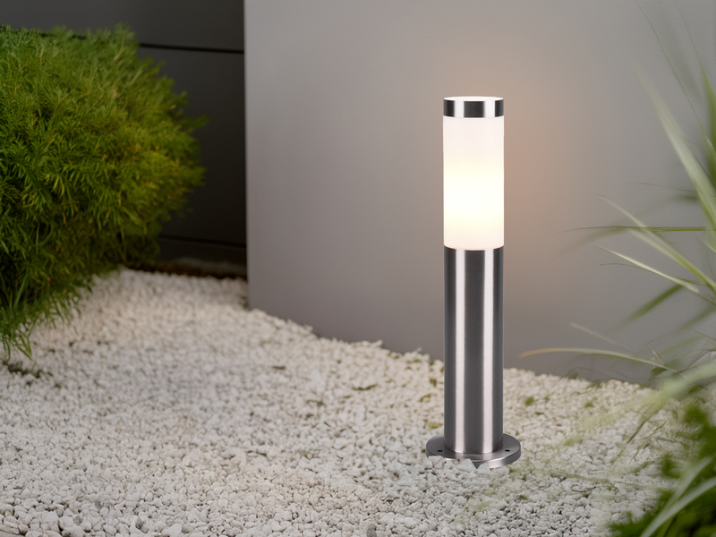 2er Set moderne LED Sockelleuchten aus Edelstahl in Silber, Höhe 45cm