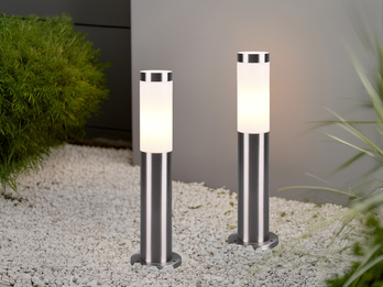2er Set moderne LED Sockelleuchten aus Edelstahl in Silber, Höhe 45cm