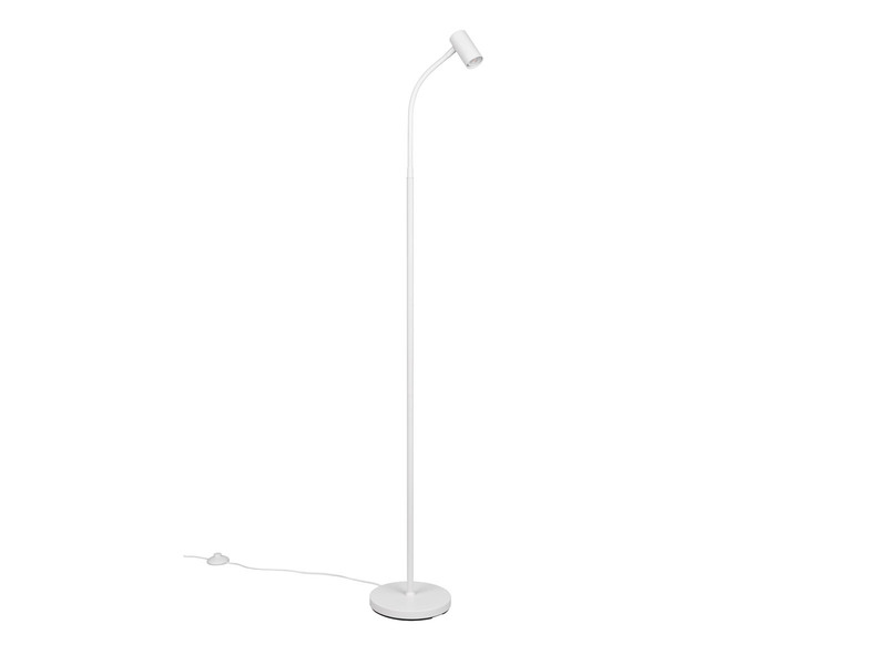 Schmale Stehlampe TARYN Weiß mit flexibel einstellbarem Spot, Höhe 133,5cm