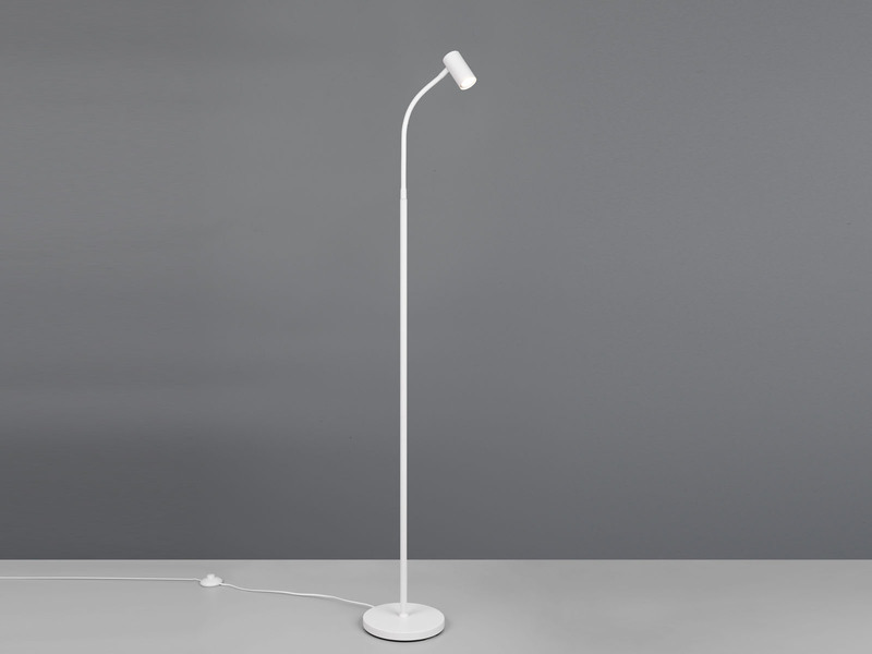 Schmale Stehlampe TARYN Weiß mit flexibel einstellbarem Spot, Höhe 133,5cm