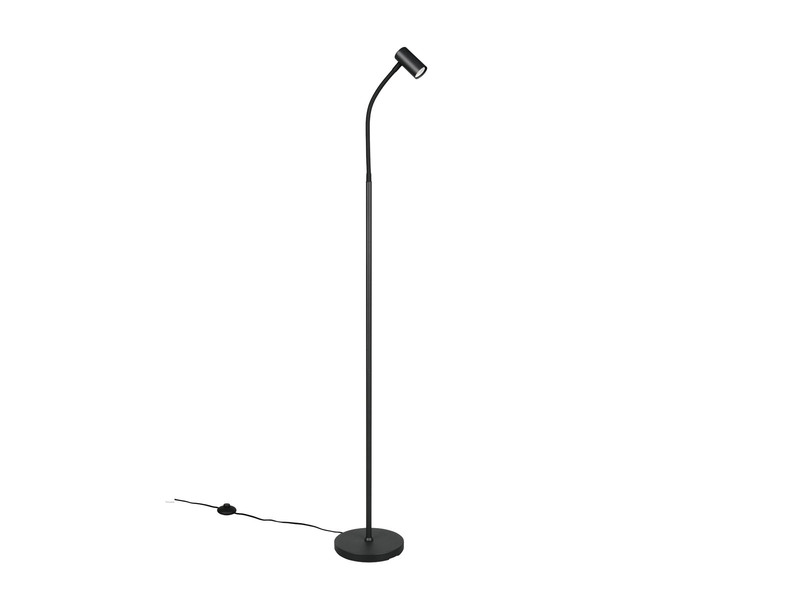 Schmale Stehlampe TARYN Schwarz mit flexibel einstellbarem Spot, Höhe 133,5cm
