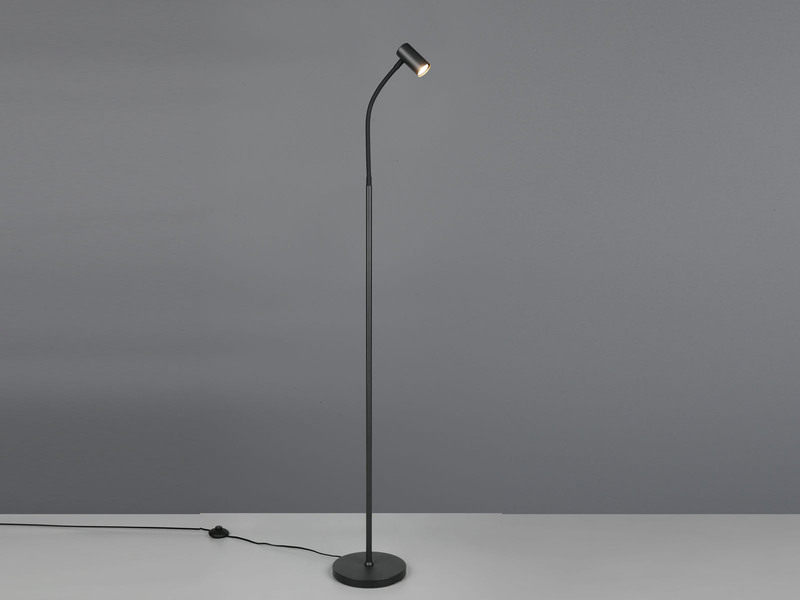 Schmale Stehlampe TARYN Schwarz mit flexibel einstellbarem Spot, Höhe 133,5cm