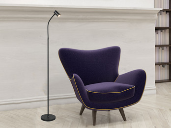 Schmale Stehlampe TARYN Schwarz mit flexibel einstellbarem Spot, Höhe 133,5cm