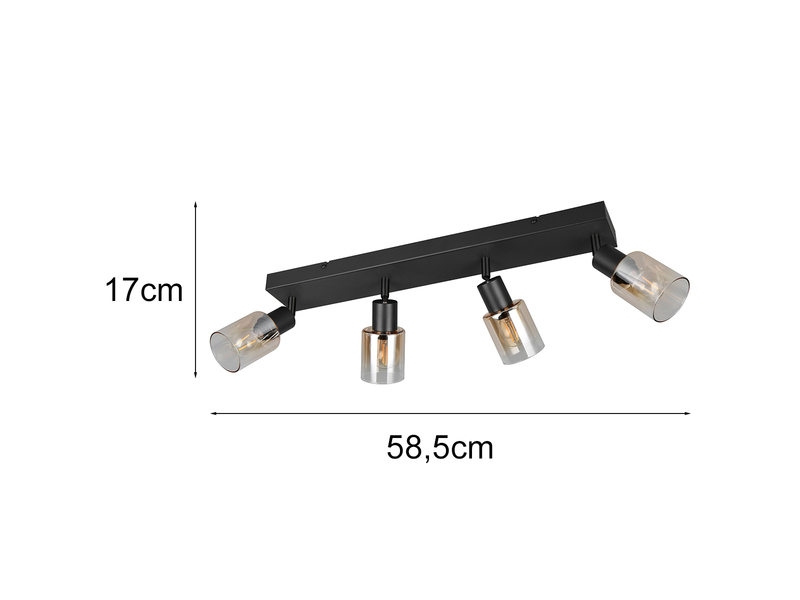 Maße des 4-flammigen Deckenstrahlers: Höhe 17cm Breite 58,5cm