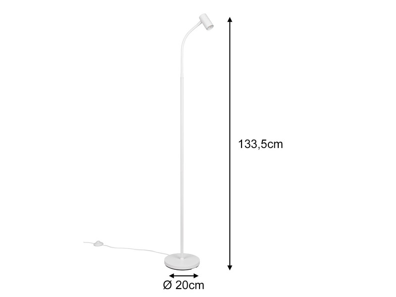 Schmale LED Stehlampe Weiß dimmbar, flexibel einstellbarer Spot, Höhe 133,5cm