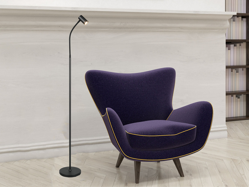 Schmale LED Stehlampe Schwarz dimmbar, flexibel einstellbarer Spot, Höhe 133,5cm