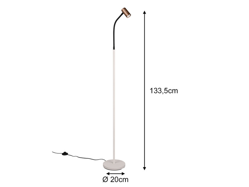 Schmale LED Stehlampe Coffee / Grau dimmbar, Spot flexibel, Höhe 133,5cm