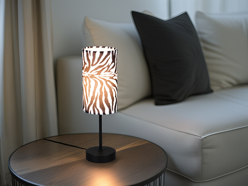 Tischlampe ZEBARA mit Stoffschirm Zebramuster, Höhe 36,5cm