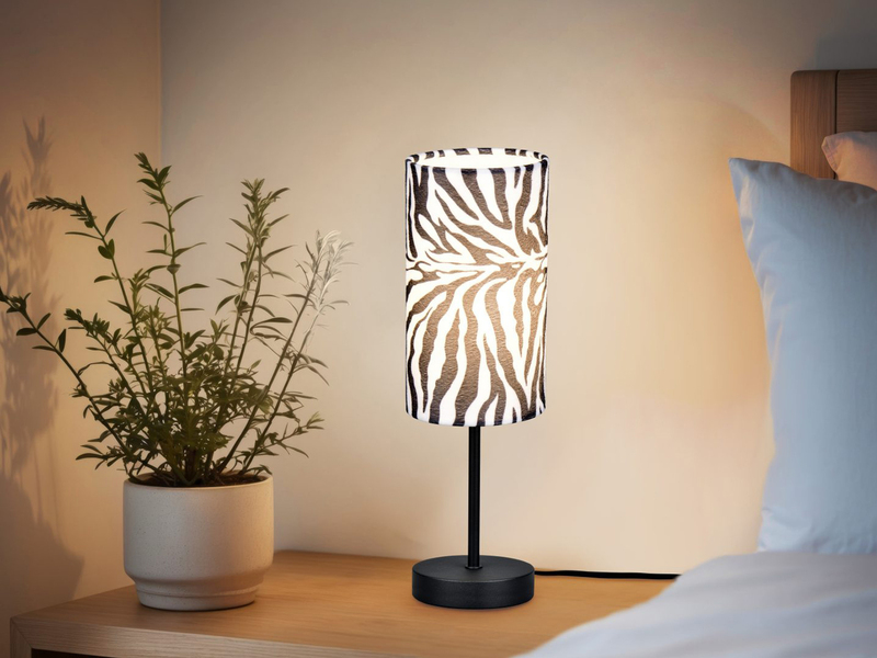 LED Tischlampe mit Stoffschirm Zebramuster, Höhe 36,5cm