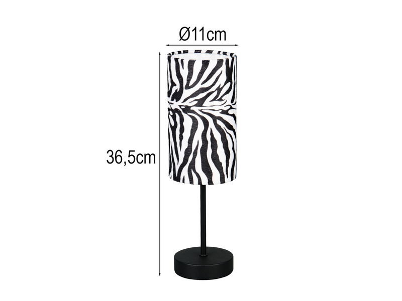 LED Tischlampe mit Stoffschirm Zebramuster, Höhe 36,5cm