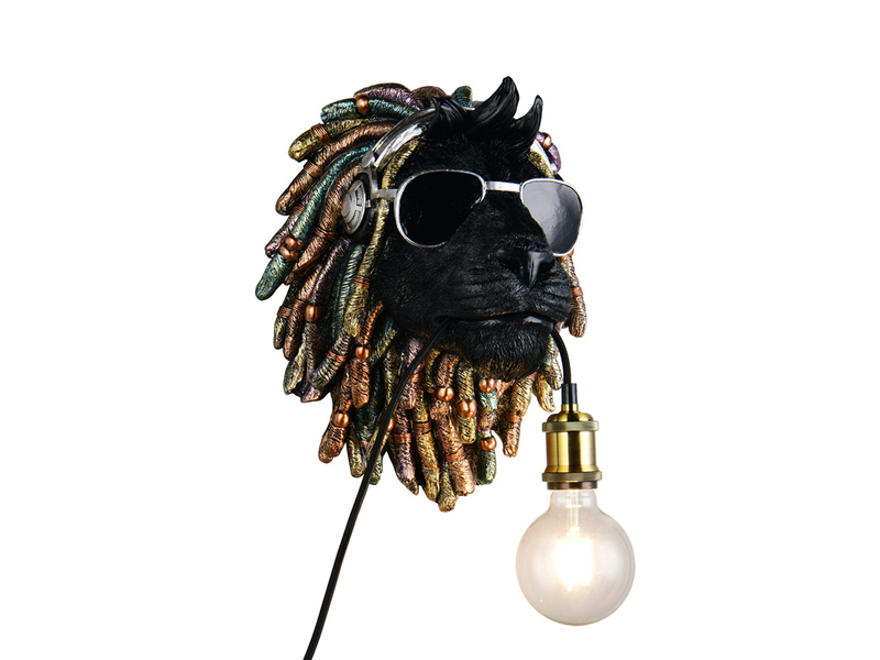Ausgefallene LED Wandleuchte Löwenkopf mit Stecker und Schalter, Höhe 38cm