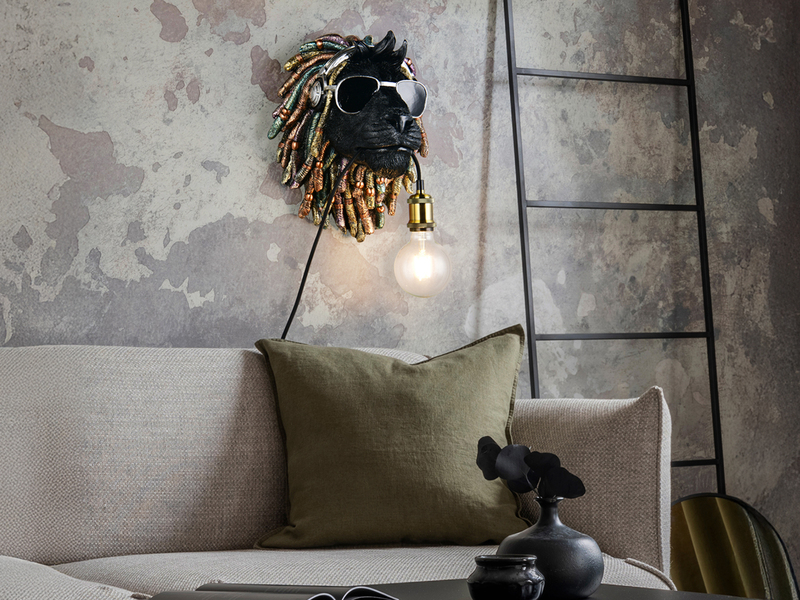 Ausgefallene LED Wandleuchte Löwenkopf mit Stecker und Schalter, Höhe 38cm