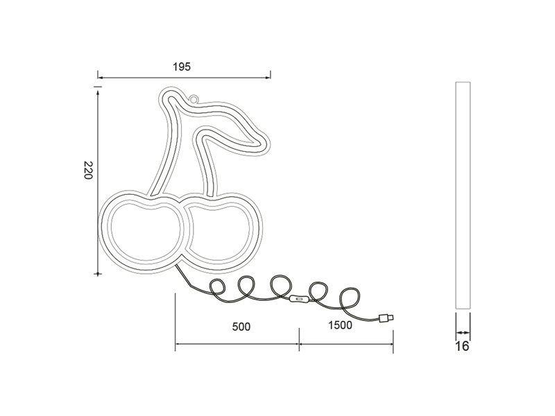 Detallierte Maßangabe der LED-Wandlampe