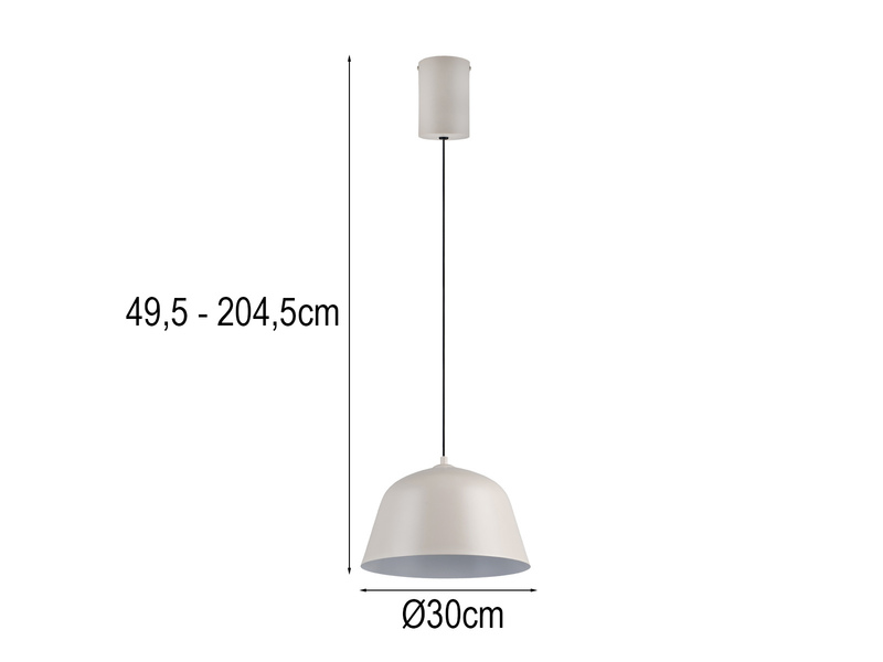 Pendelleuchte TOVA 1-flammig aus Metall höhenverstellbar in Hellgrau, Ø 30cm