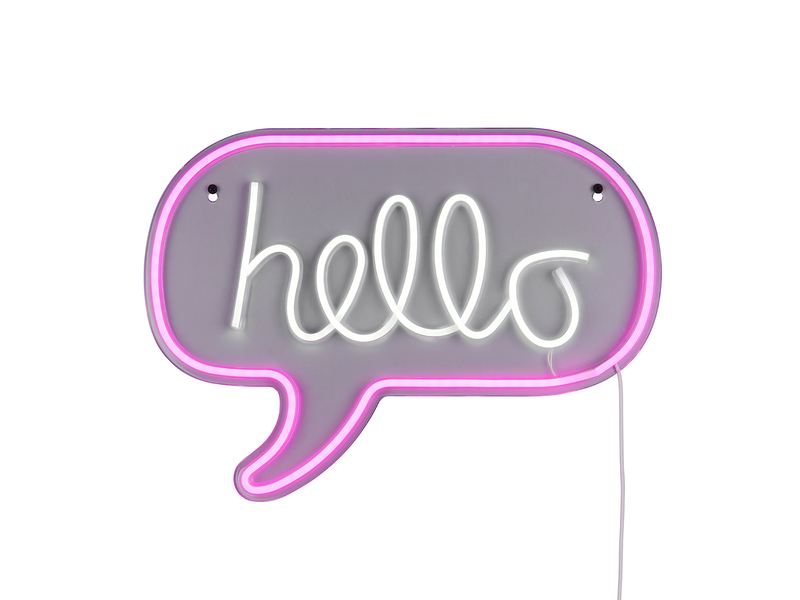 Ausgefallene Neon LED Wandleuchte HELLO mit USB Kabel & Schalter, Breite 43cm