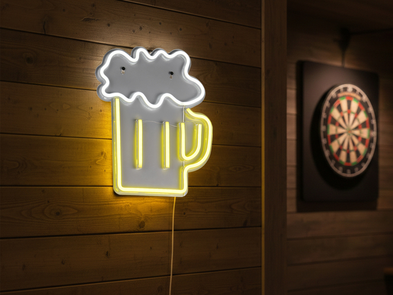 Ausgefallene Neon LED Wandleuchte BEER mit USB Kabel & Schalter, Höhe 36cm