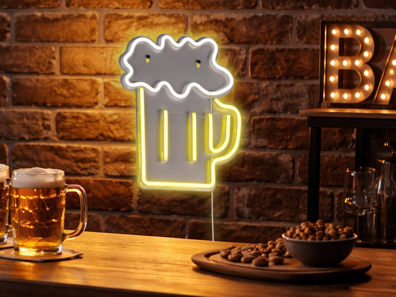 Ausgefallene Neon LED Wandleuchte BEER mit USB Kabel & Schalter, Höhe 36cm