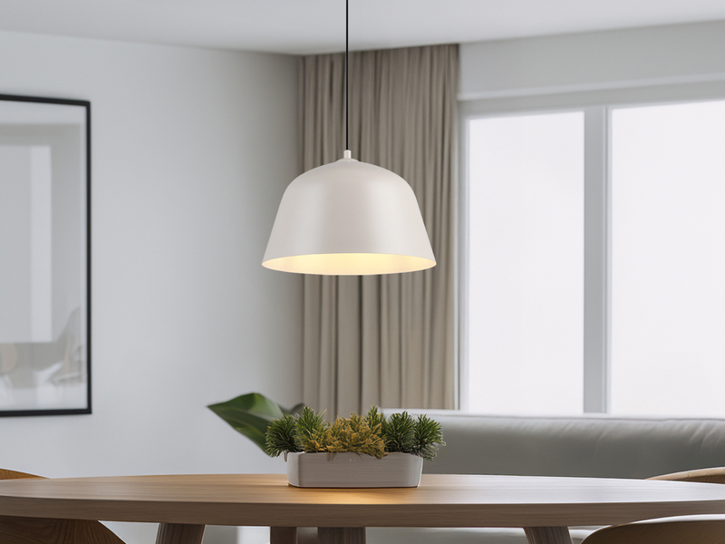 LED Pendelleuchte 1-flammig aus Metall höhenverstellbar in Hellgrau, Ø 30cm