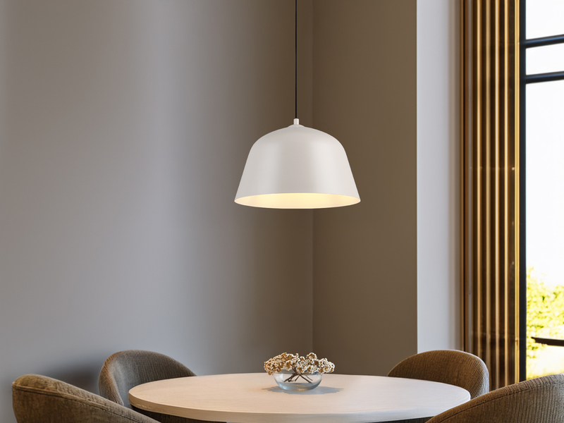 LED Pendelleuchte 1-flammig aus Metall höhenverstellbar in Hellgrau, Ø 30cm