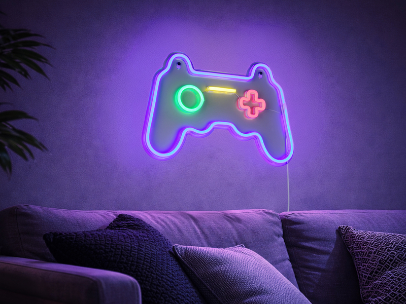 Ausgefallene Neon LED Wandleuchte GAMER mit USB Kabel & Schalter, Breite 41cm