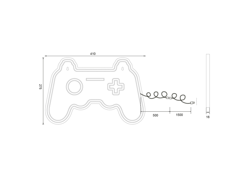 Ausgefallene Neon LED Wandleuchte GAMER mit USB Kabel & Schalter, Breite 41cm