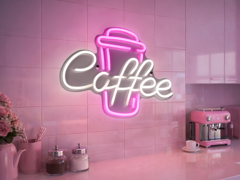 Ausgefallene Neon LED Wandleuchte COFFEE mit USB Kabel & Schalter, Breite 40cm