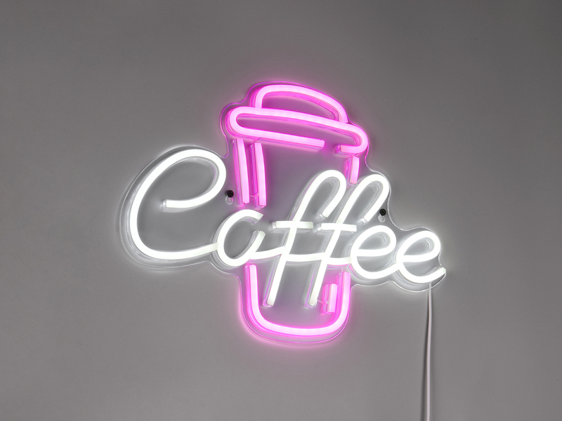 Ausgefallene Neon LED Wandleuchte COFFEE mit USB Kabel & Schalter, Breite 40cm