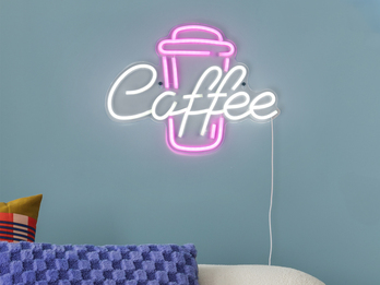 Ausgefallene Neon LED Wandleuchte COFFEE mit USB Kabel & Schalter, Breite 40cm