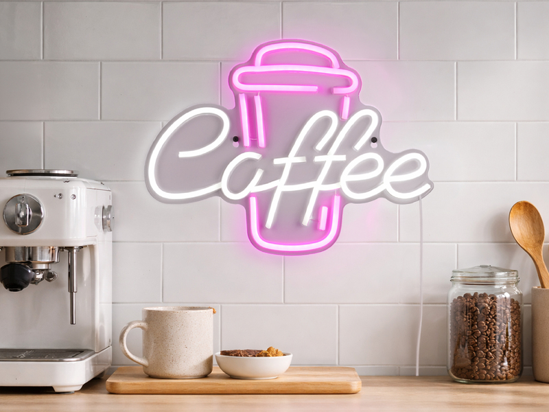 Ausgefallene Neon LED Wandlampe Café mit USB Kabel & Netzteil, Breite 40cm