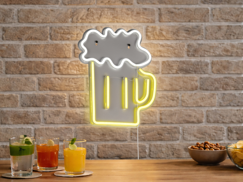 Ausgefallene Neon LED Wandlampe Bier mit USB Kabel & Netzteil, Höhe 36cm