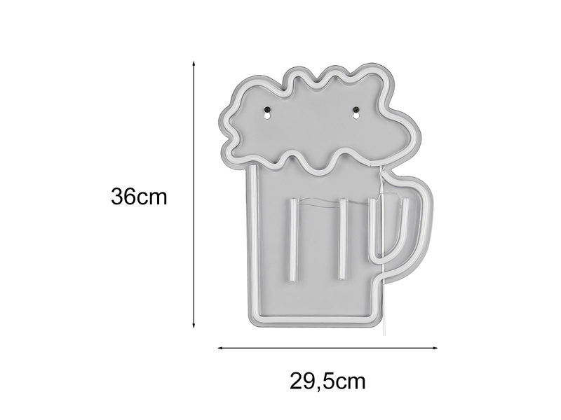 Ausgefallene Neon LED Wandlampe Bier mit USB Kabel & Netzteil, Höhe 36cm