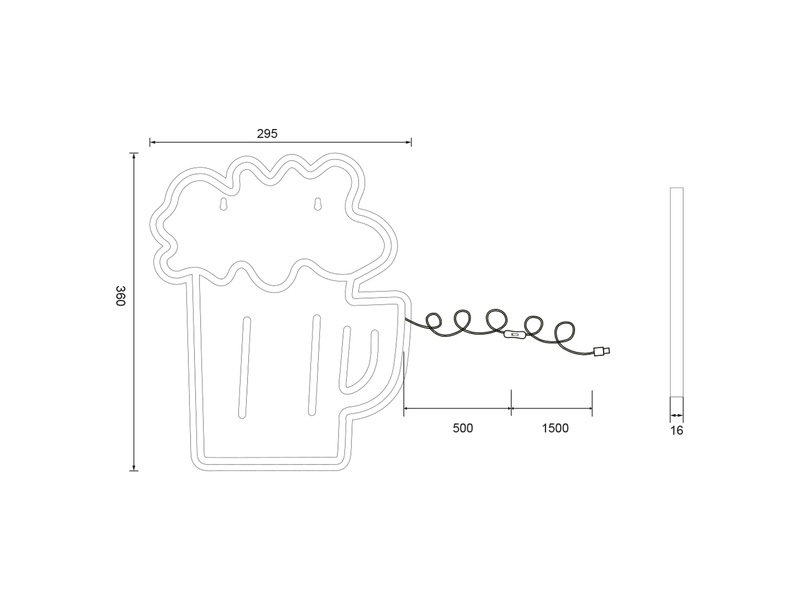 Ausgefallene Neon LED Wandlampe Bier mit USB Kabel & Netzteil, Höhe 36cm