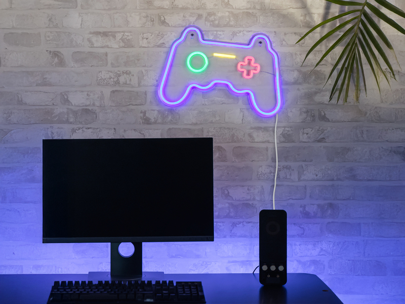 Ausgefallene Neon LED Wandlampe Gaming mit USB Kabel & Netzteil, Breite 41cm